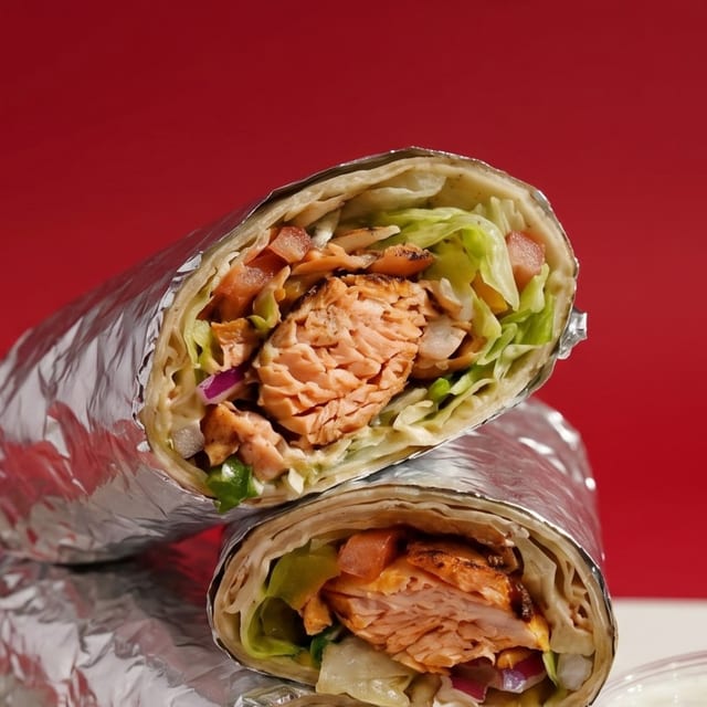 Salmon Kabob Sandwich.